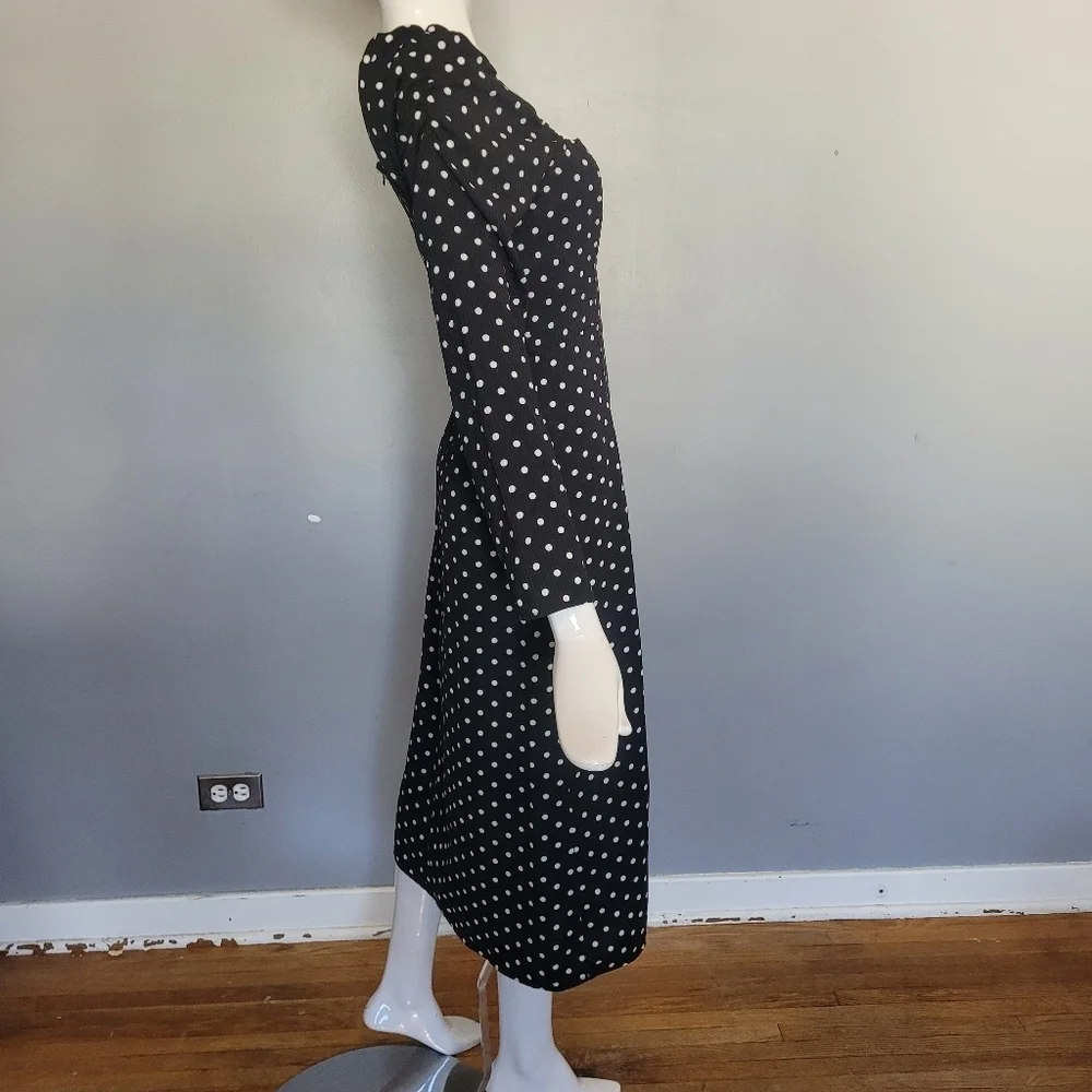 Lulus Charmed and Classy Black Polka Dot Long Sleeve Midi Dress, VGUC, Size M - Picture 3 of 10